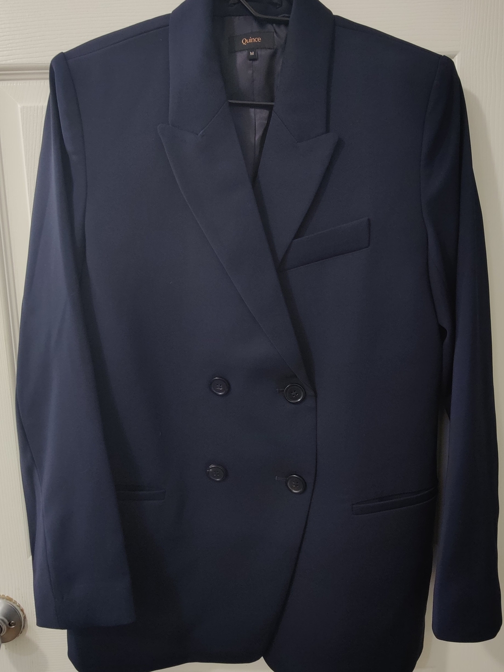 Quince Double-Breasted Dark Navy Relaxed Blazer